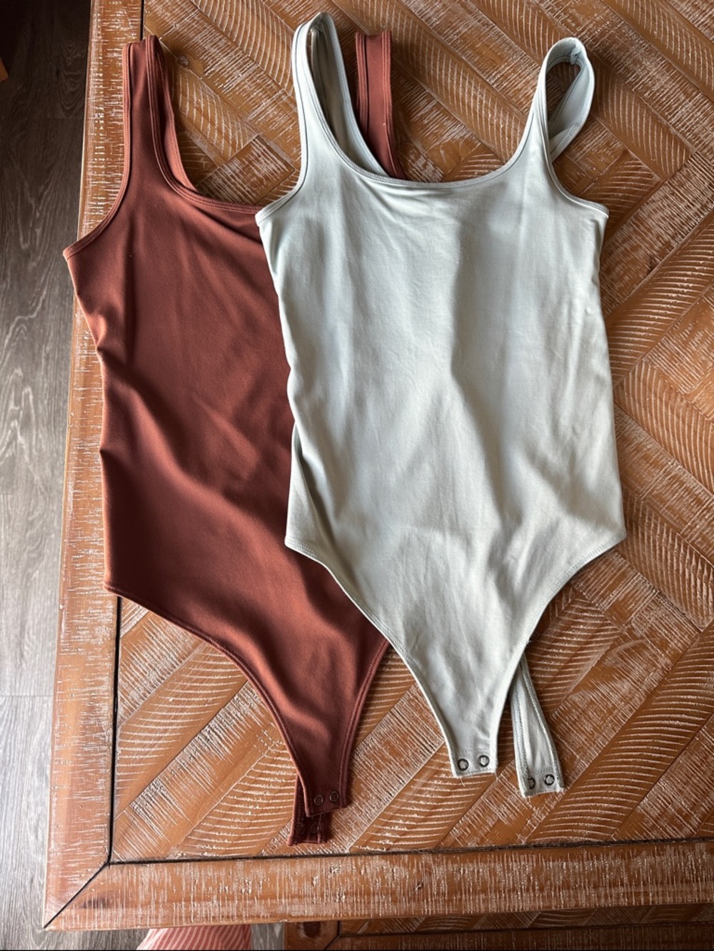 Abercrombie & Fitch Seamless Bodysuit Set in Terracotta and light blue